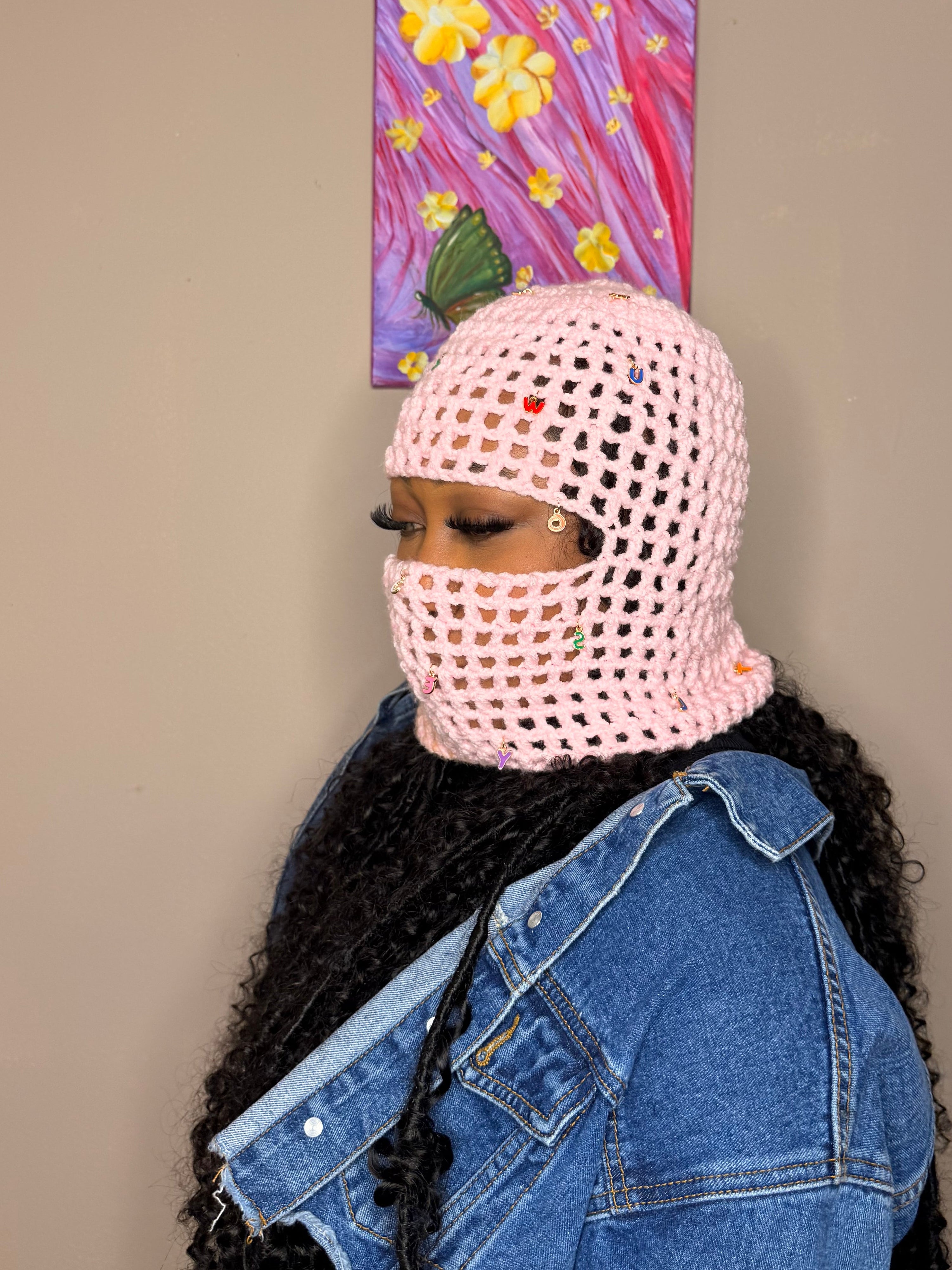 Baby pink jewel cage mask