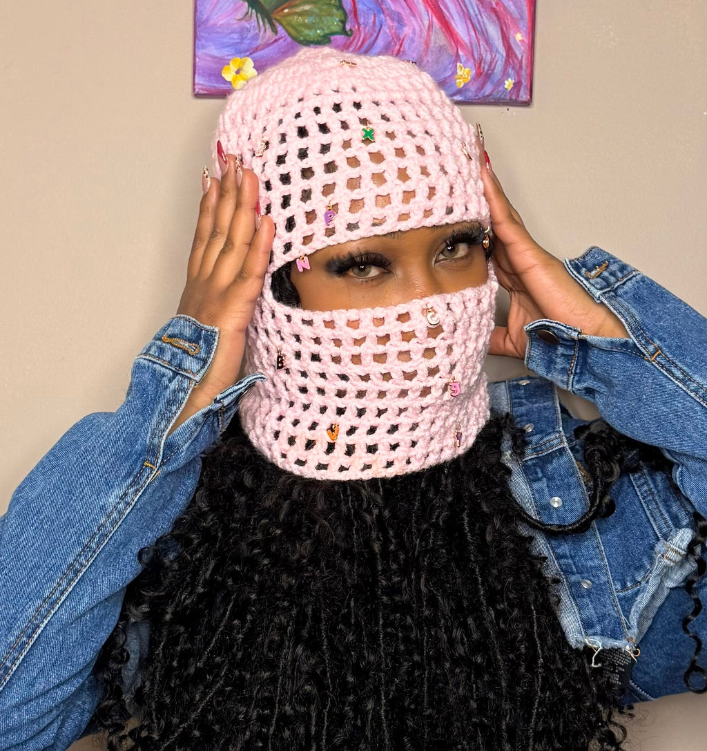 Baby pink jewel cage mask