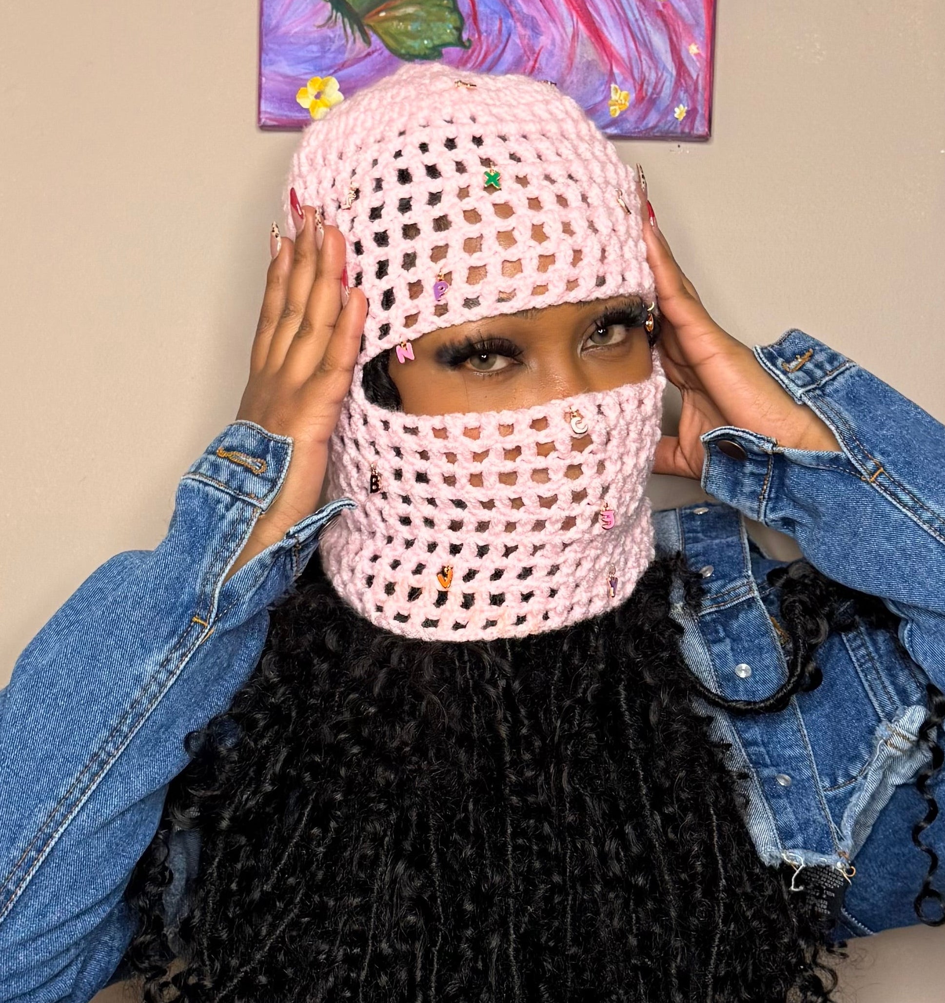 Baby pink jewel cage mask