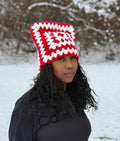 Red&white square petal beanie