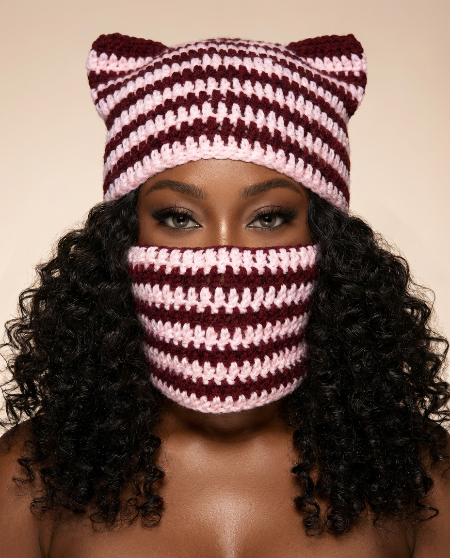 Stripe open face cat mask